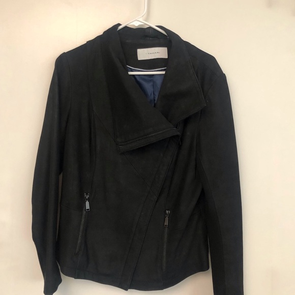T Tahari Trisha Drape Front Black Leather Jacket M - Picture 6 of 6